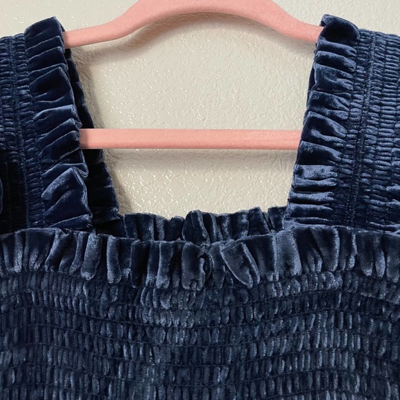 Hill House Dress Women Size XS Navy Blue Ellie Nap Velvet Midi Ruffle Pocket NWT - Picture 7 of 16